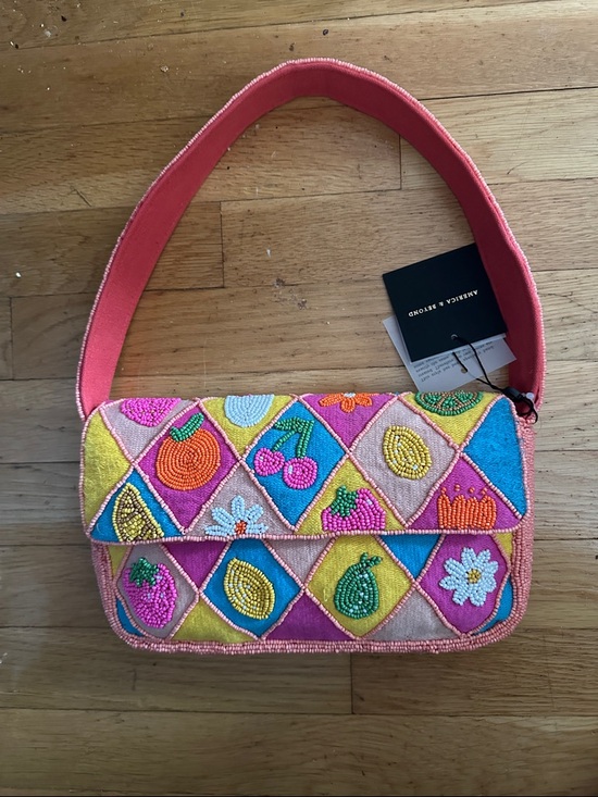 America & Beyond Handbags - Beaded Fruit Patchwork Shoulder Bag by America & Beyond